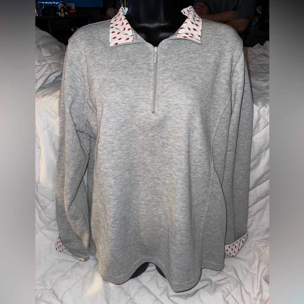 Orvis Signature Softest Print Trimmed Quarter-Zip Up Sweatshirt